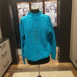 Vintage Turquoise Geometric Knit Sweater | Beldach Popper | USA Made | Size 11